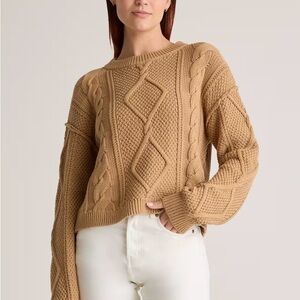 100% Organic Cotton Cropped Cable Crew Sweater color camel / tan sz small